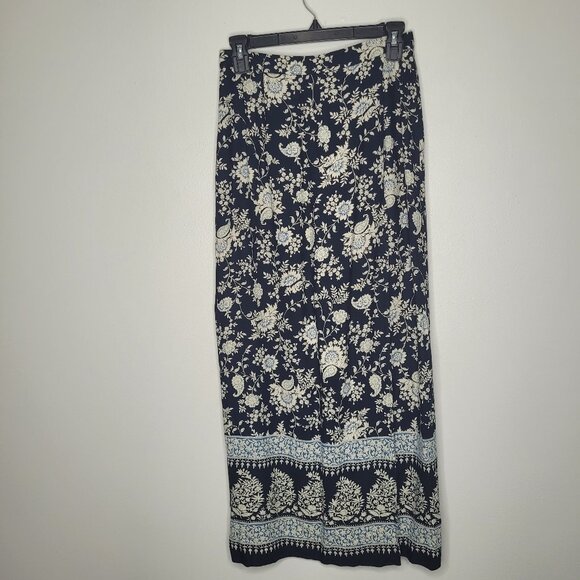Vintage y2k blue white dark boho wrap style midi maxi cottage modest skirt 6 - Picture 1 of 6